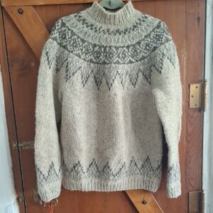 Vintage 1990s Handmade Wool Sweater with Nordic or Fair Isle Design
